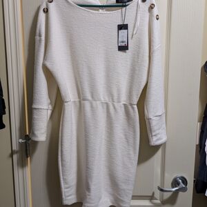Dynamite Cream Long Sleeve Dress with Button Details Nwt